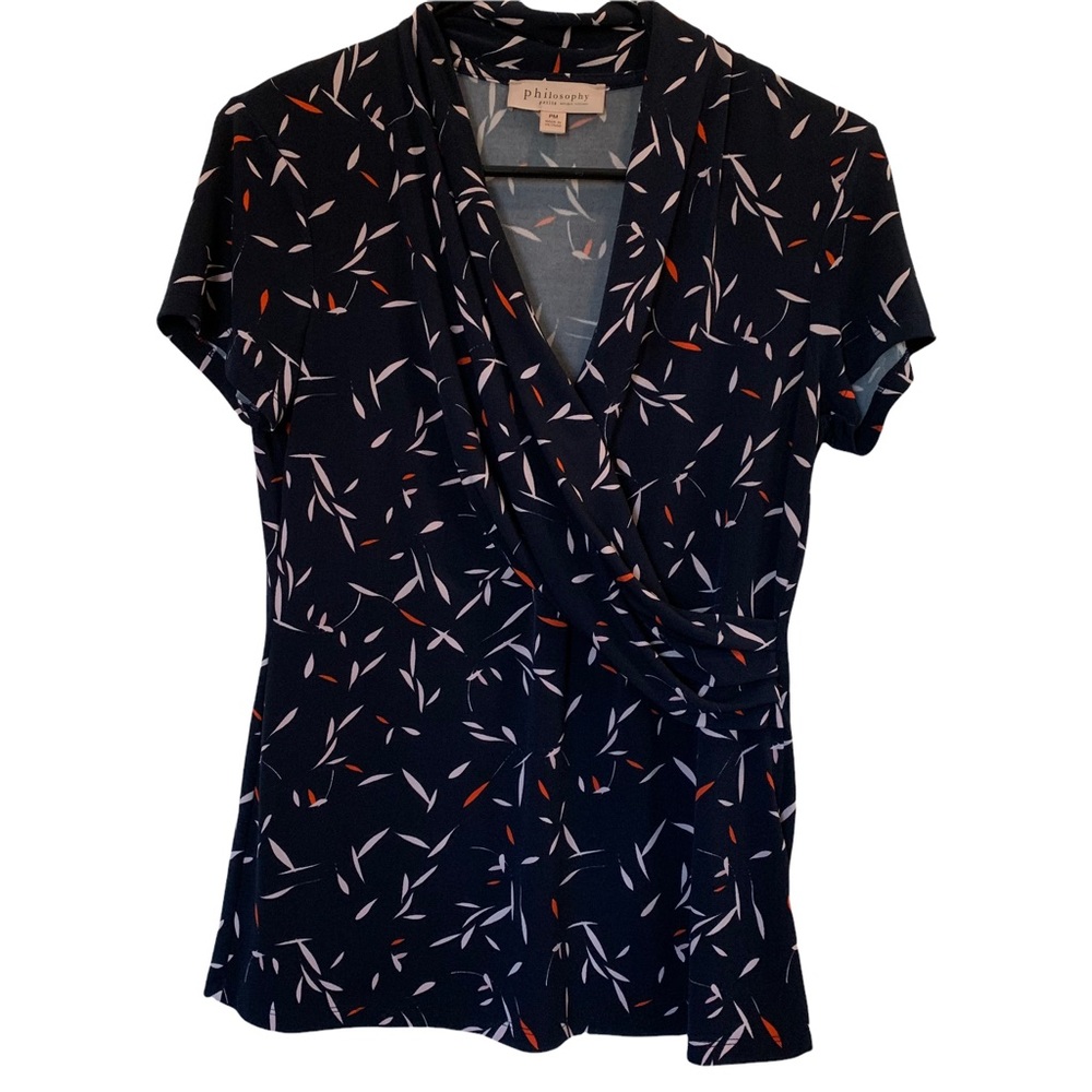 Philosophy Blouse Navy V-Neck Size Medium Petite